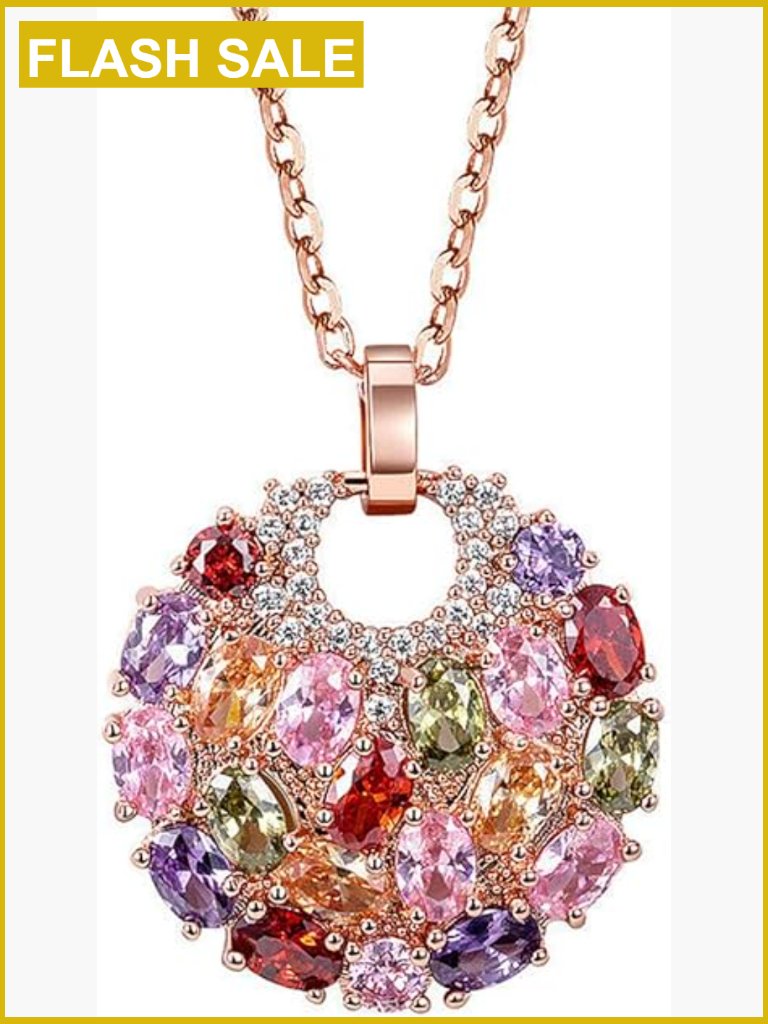 Cubic Zirconia Flower Pendant Necklace With Extender Chain